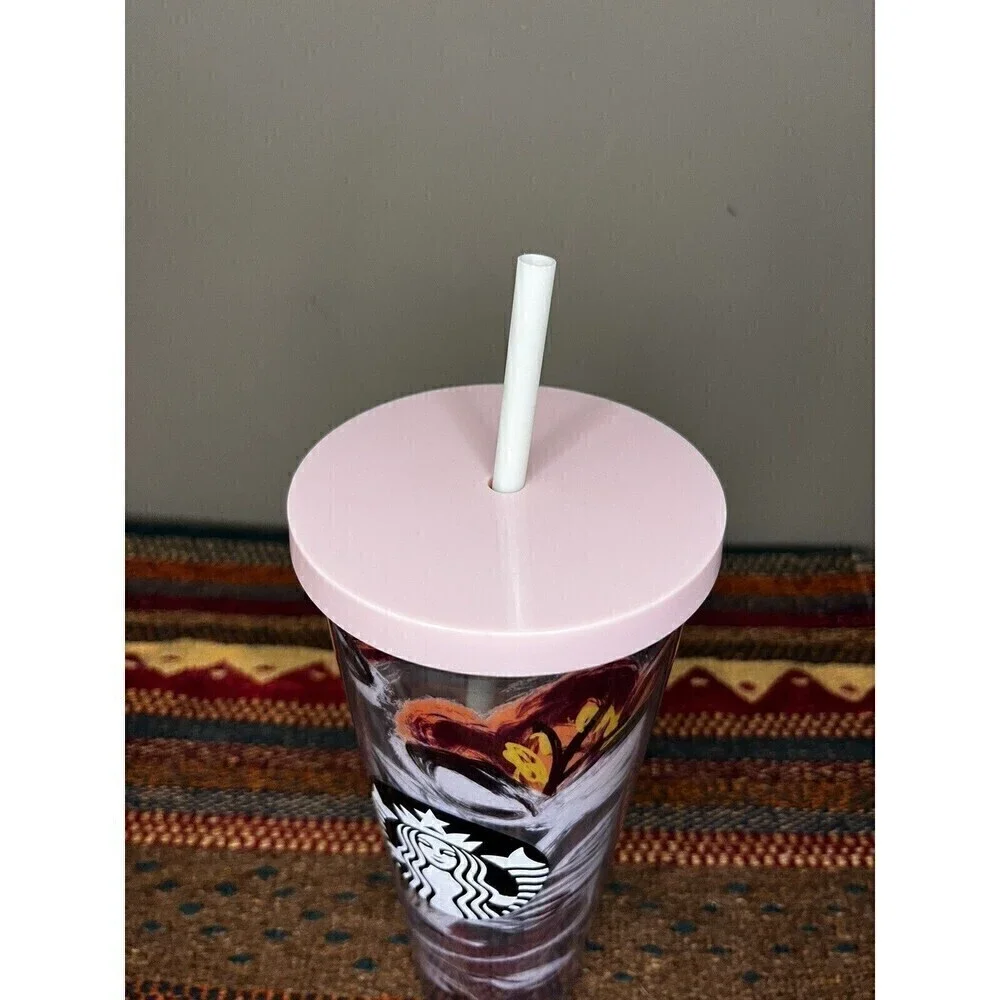 2019 Starbucks Peony Flower Floral Tumbler Venti Cold Cup 24 oz Pink Lid & Straw
